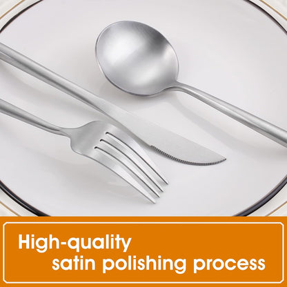 Matte Silverware Set, 20-Piece Stainless Steel Flatware, Tableware Cutlery Service for 4, Satin