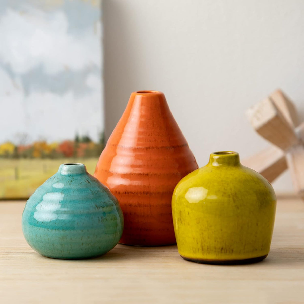 Sullivans Ceramic Vase Set- 3 Small Vases, Rustic Home Décor, Modern Farmhouses; Ideal Shelf Décor