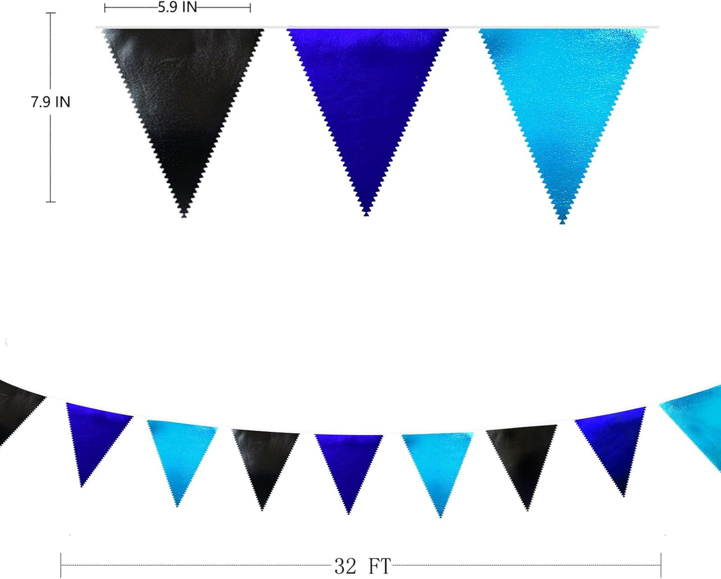 Black Blue Party Decorations Metallic Fabric Triangle Pennant Banner Flag Bunting Garland for Video