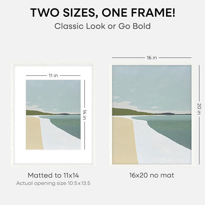 Homeforia 16x20 White Picture Frame, High End Oak 16x20 White Wood Frame with Mat 11x14 Photo, 16 x