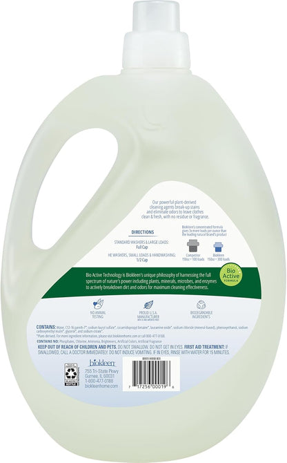 Biokleen Free & Clear Natural 3X Concentrated Liquid Laundry Detergent, 300 Loads, Plant-Based