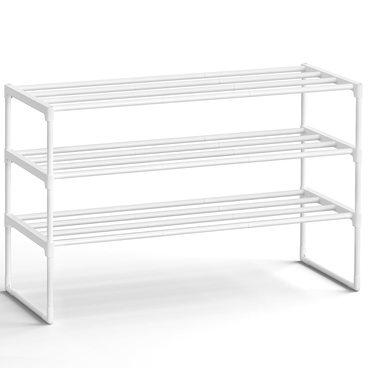 SONGMICS Shoe Rack, 3-Tier Shoe Organizer, Metal Storage Shelf, Upright or Upside Down, for 16-20