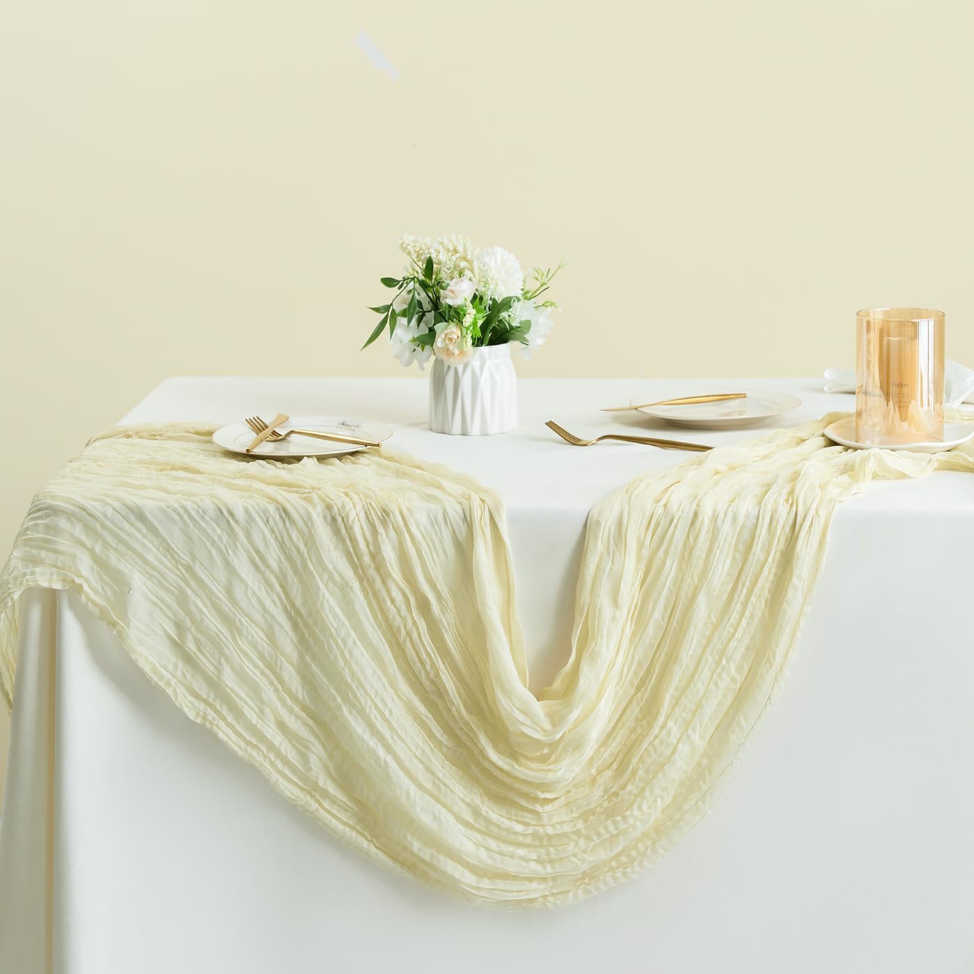 Sioloc 10 Pack Beige Cheesecloth Table Runner Fall Autumn Decor for Home 10ft Table Cloth for Tea