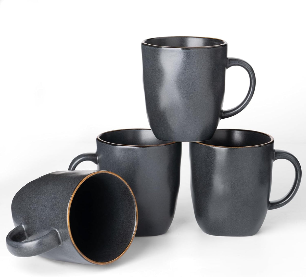 famiware Coffee Mugs Set of 4, Ocean Square 13oz Coffee Cup Set with Handle for Cocoa, Milk, Hot