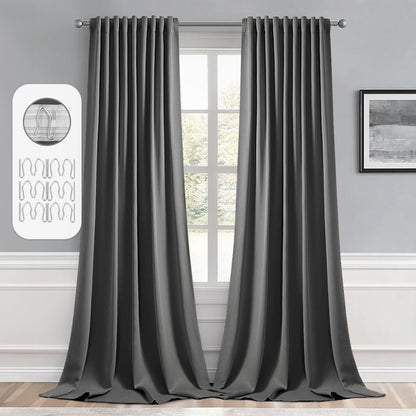 MIULEE Back Tab Grey Blackout Curtains 96 Inch Long 2 Panels Set for Living Room Bedroom, Rod