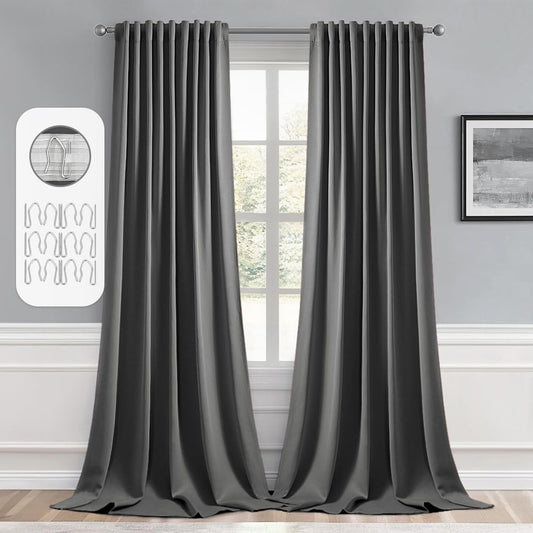 MIULEE Back Tab Grey Blackout Curtains 102 Inch Long 2 Panels Set for Living Room Bedroom, Rod
