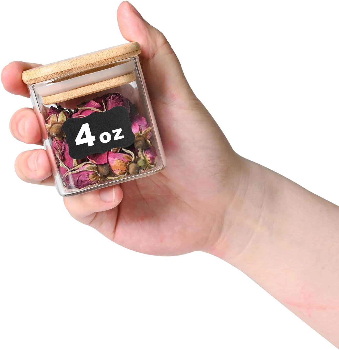 Glass Food Storage Jars Square 4oz, 12 Pack Glass Jars With Bamboo Lids, Kitchen Storage Containers