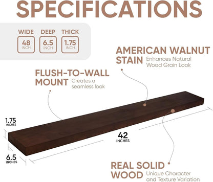 Homeforia Walnut 42 inch Floating Shelves, High End Solid Real Wood 42inch Floating Shelf for Wall
