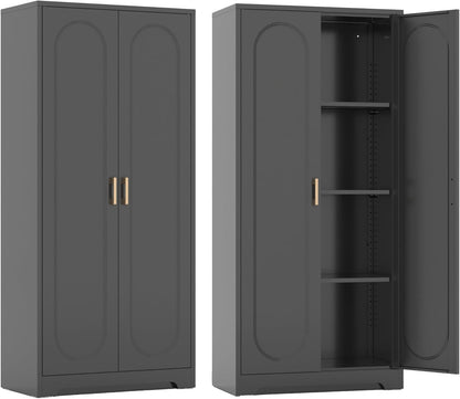 Metal Kitchen Storage Cabinets,60”Pantry Cabinet with Doors and 4 Adjustable Shelves,Tall Black