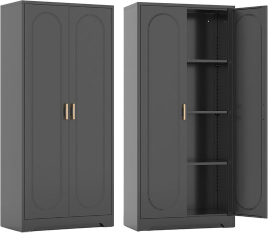 Metal Kitchen Storage Cabinets,60”Pantry Cabinet with Doors and 4 Adjustable Shelves,Tall Black