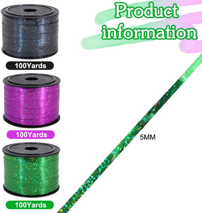 BEISHIDA 3 Pack 100 Yards Red Green Purple Halloween Curling Ribbon Balloon String Gift Wrapping