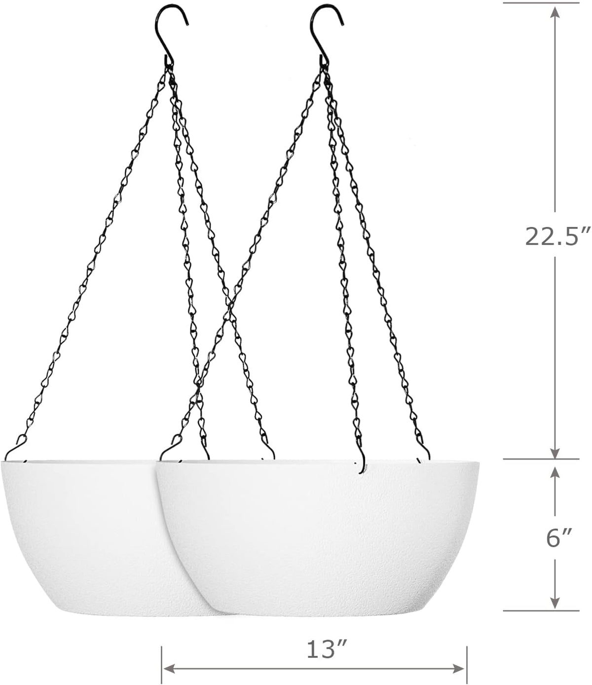 13 inch Large Hanging Planters Plant Pots for Outdoor Indoor Plants with Drainage Holes and Chain