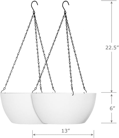 13 inch Large Hanging Planters Plant Pots for Outdoor Indoor Plants with Drainage Holes and Chain