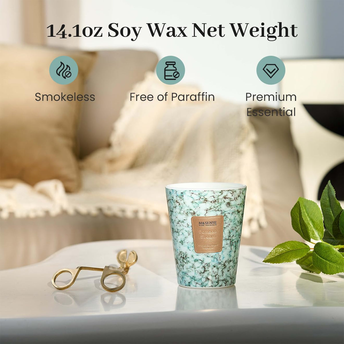 M&SENSE BambooStream Scented Candles for Home, Lead-Free Wick Highly Scented Jar Candles, 14.1 Oz