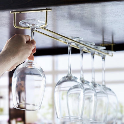 Soro Essentials- 24" Glass Hanging Stemware Rack Brass Plated Set of 2- Wine Glass Hangers Under