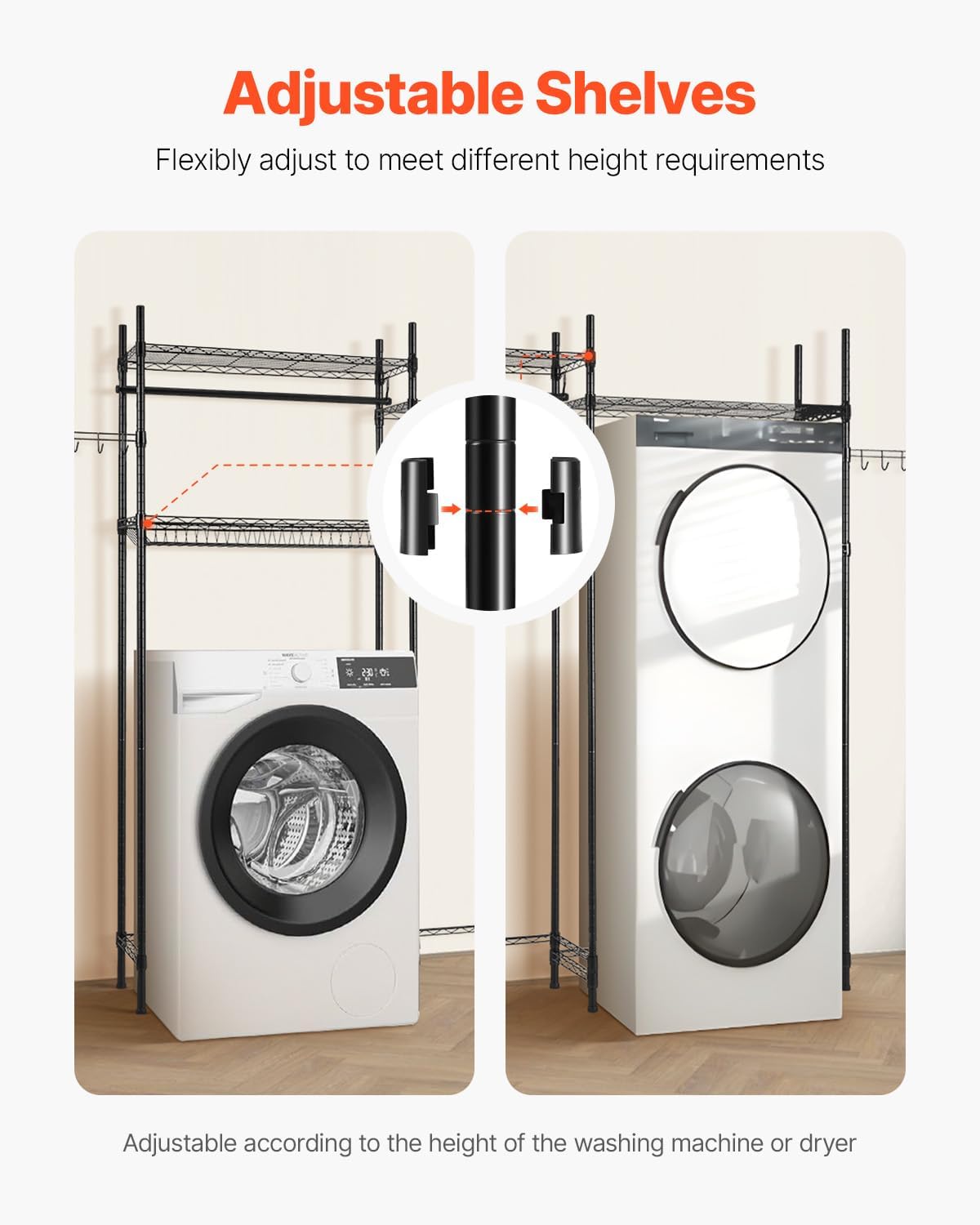 VEVOR Over The Washer and Dryer Storage Shelf, 4 Tier Laundry Room Drying Rack with Hanger Rod and