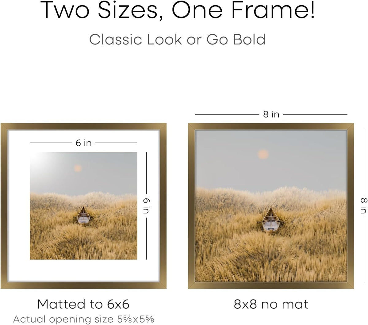 Homeforia 8x8 Picture Frames Bronze, High End Metal 8 x 8 Square Photo Frame with Mat 6 by 6, 8x8