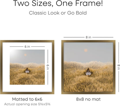Homeforia 8x8 Picture Frames Bronze, High End Metal 8 x 8 Square Photo Frame with Mat 6 by 6, 8x8