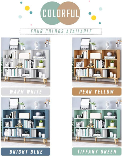 IOTXY Wooden Open Shelf Bookcase - 3-Tier Floor Standing Display Cabinet Rack with Legs, 10 Cubes