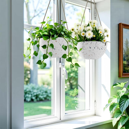 Line Pattern 10 Inch Hanging Planter for Indoor Outdoor Plants, 2 Pack Round Hanging Pots for