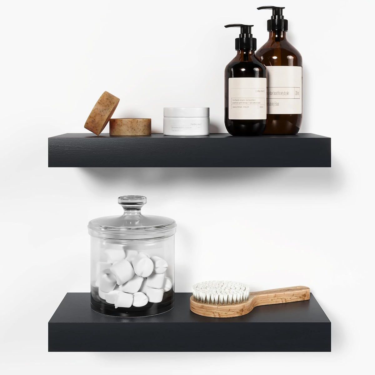 Homeforia 16 inch Black Floating Shelves, High End Solid Real Wood 16inch Bathroom Floating Shelves