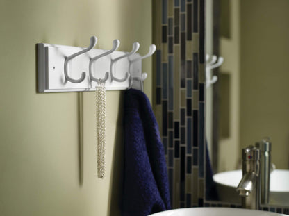 Liberty Hardware 129847 18-Inch Coat and Hat Rail/Rack with 4 Heavy Duty Hooks, White and White