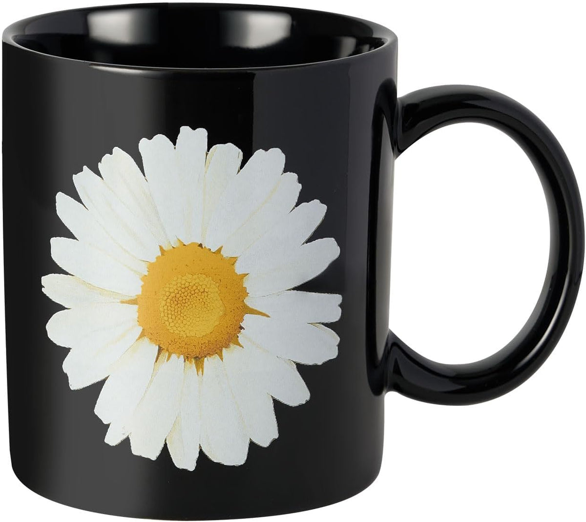 12Oz Daisy Black Ceramic Mug, Mug for Daily Coffee and Tea, Lead-free, Microwave and Dishwasher