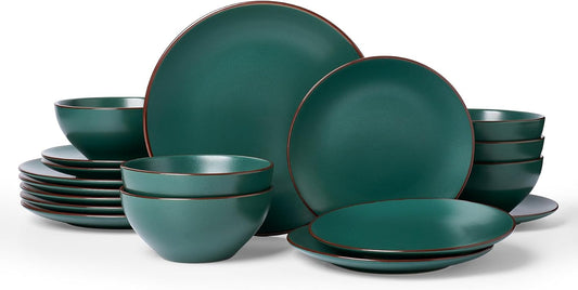 Famiware Venus Plates and Bowls Sets, 18 Pieces Stoneware Dinnerware Sets, Speckled Dishes Set for