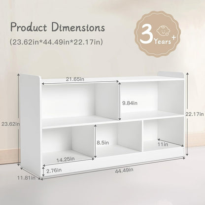 Montessori Shelf, Wooden Toy Storage Organizer for Books Toys, 2 Shelf Bookcase, 5-Section Storage
