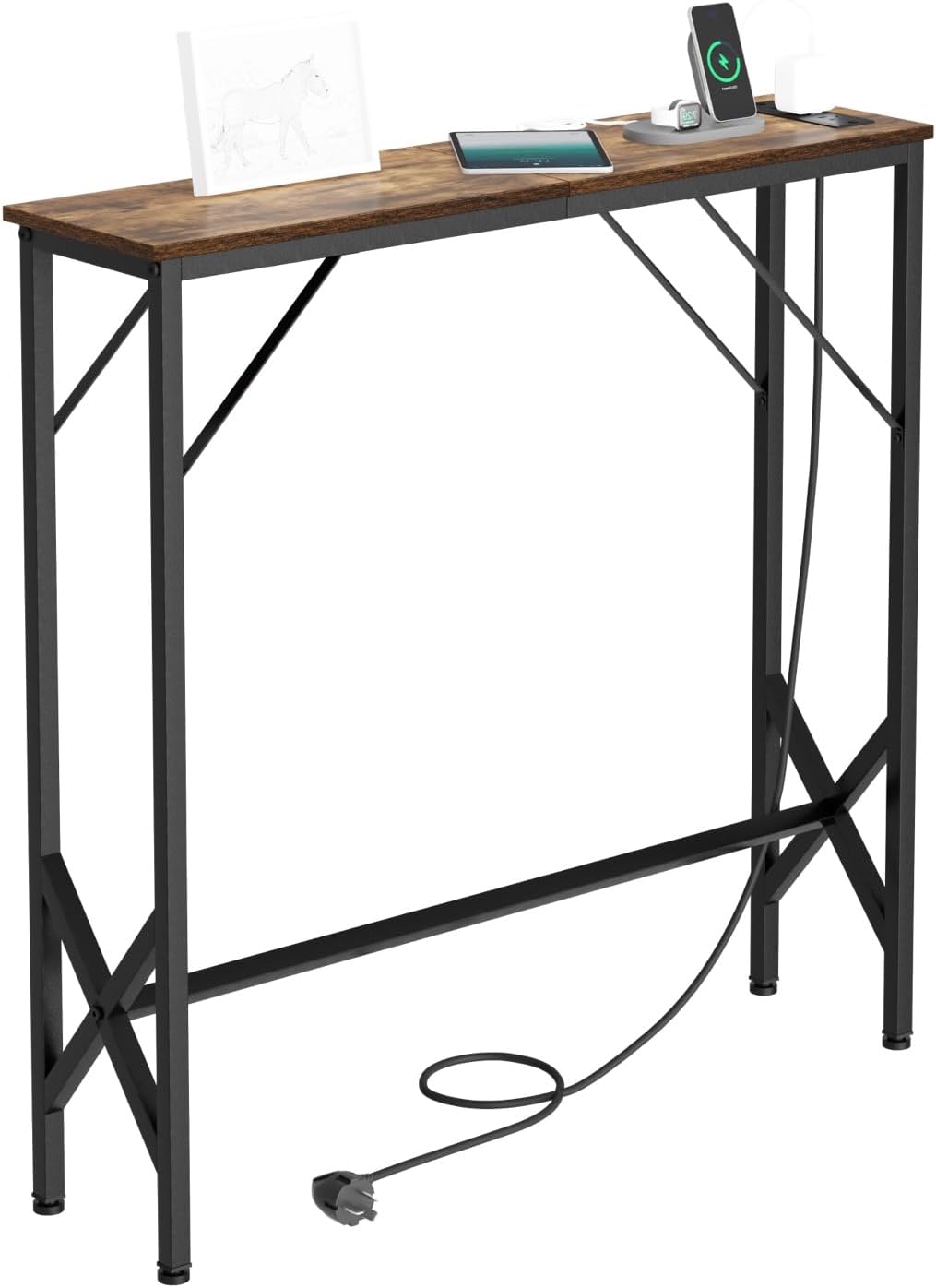 31.5‘’ Console Table, Skinny Entryway Table with Fast-Charging Station, Narrow Long Sofa Table