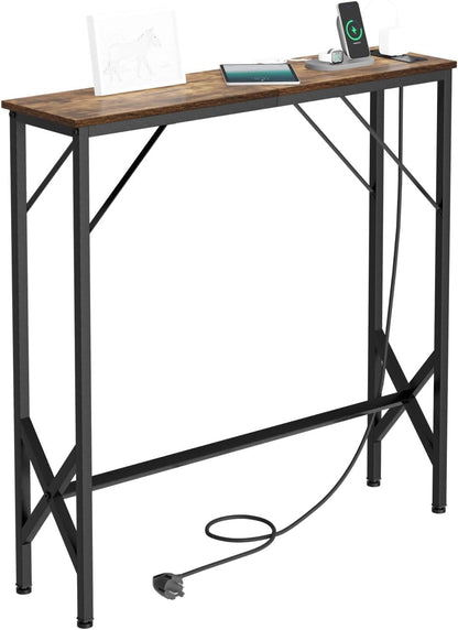 31.5‘’ Console Table, Skinny Entryway Table with Fast-Charging Station, Narrow Long Sofa Table