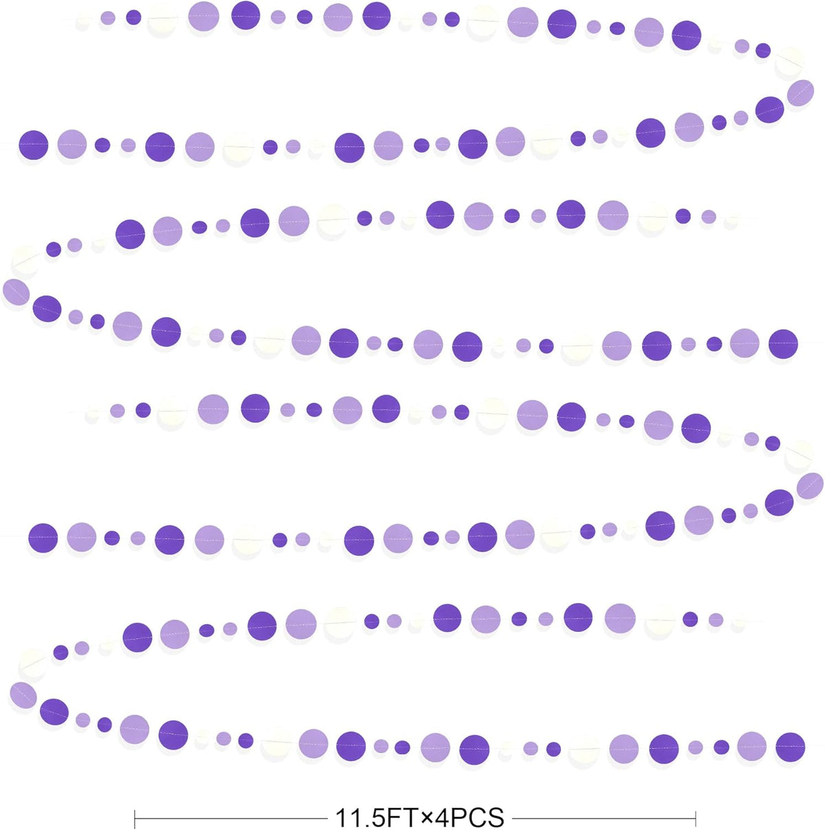 46 Ft Purple and White Circle Dots Garland Lavender Hanging Paper Polka Dot Streamer for Birthday