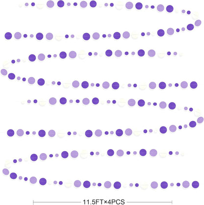 46 Ft Purple and White Circle Dots Garland Lavender Hanging Paper Polka Dot Streamer for Birthday