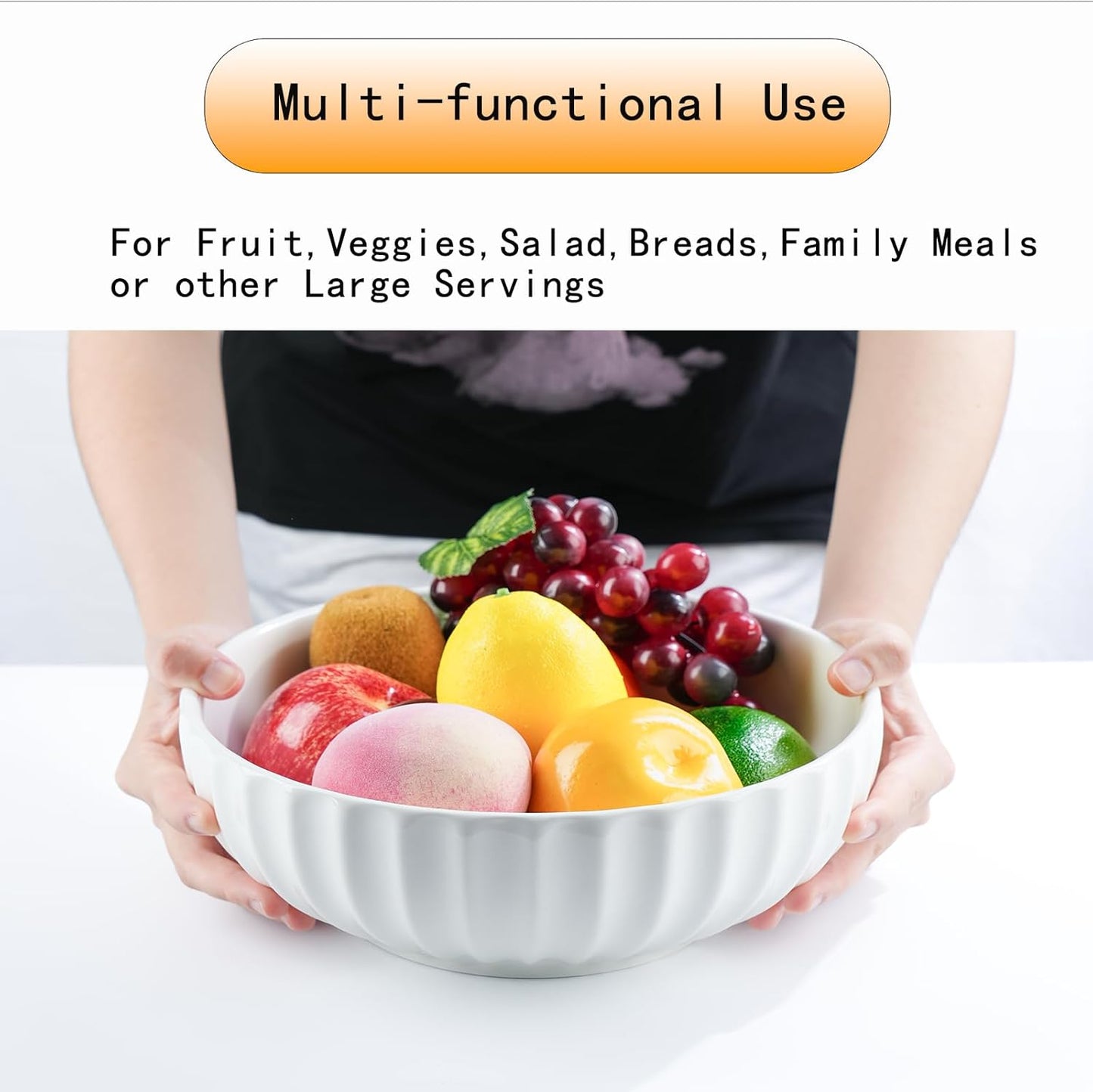 Ceramic Fruit Bowl for Home Kitchen Decor, 10" Large Fruit Basket,Decorative Fruit Storage for