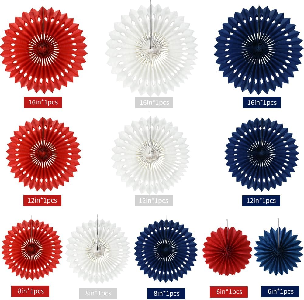 BEISHIDA Red White Blue Hanging Honeycomb Round Paper Fans Decoration Patriotic Theme Tissue Paper