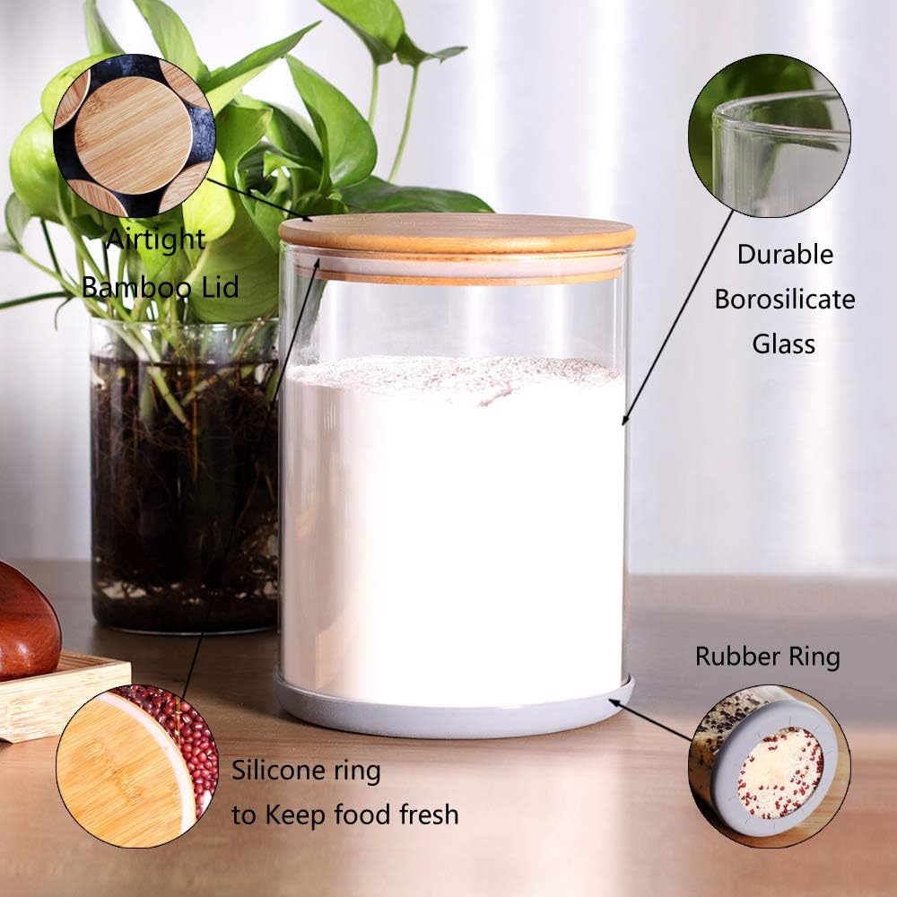 Set of 2 Large Glass Food Storage jar, 100 FL OZ (3000ml) Glass Flour Canister with Airtight Bamboo
