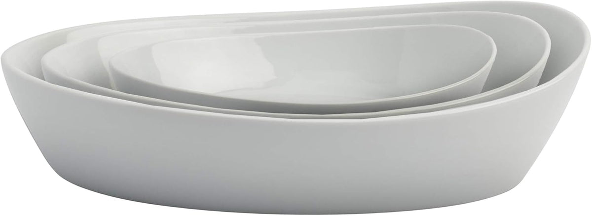 Denmark White Porcelain Chip Resistant Scratch Resistant Commercial Grade Serveware, 3 Piece Oval
