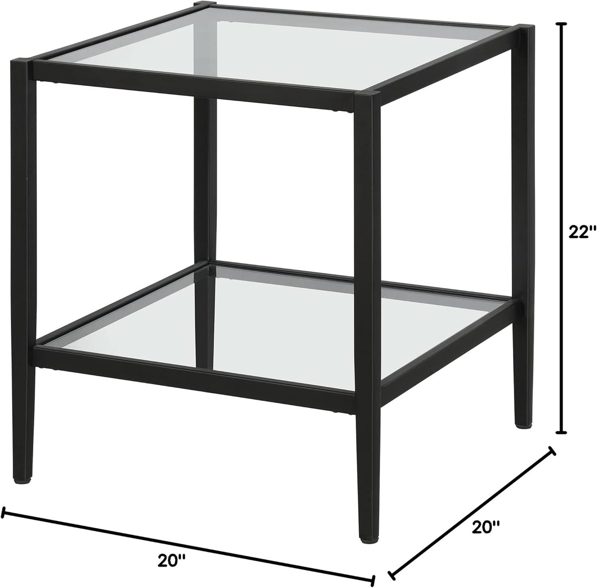 Henn&Hart 20" Wide Square Side Table with Glass Shelf in Blackened Bronze, Table for Living Room