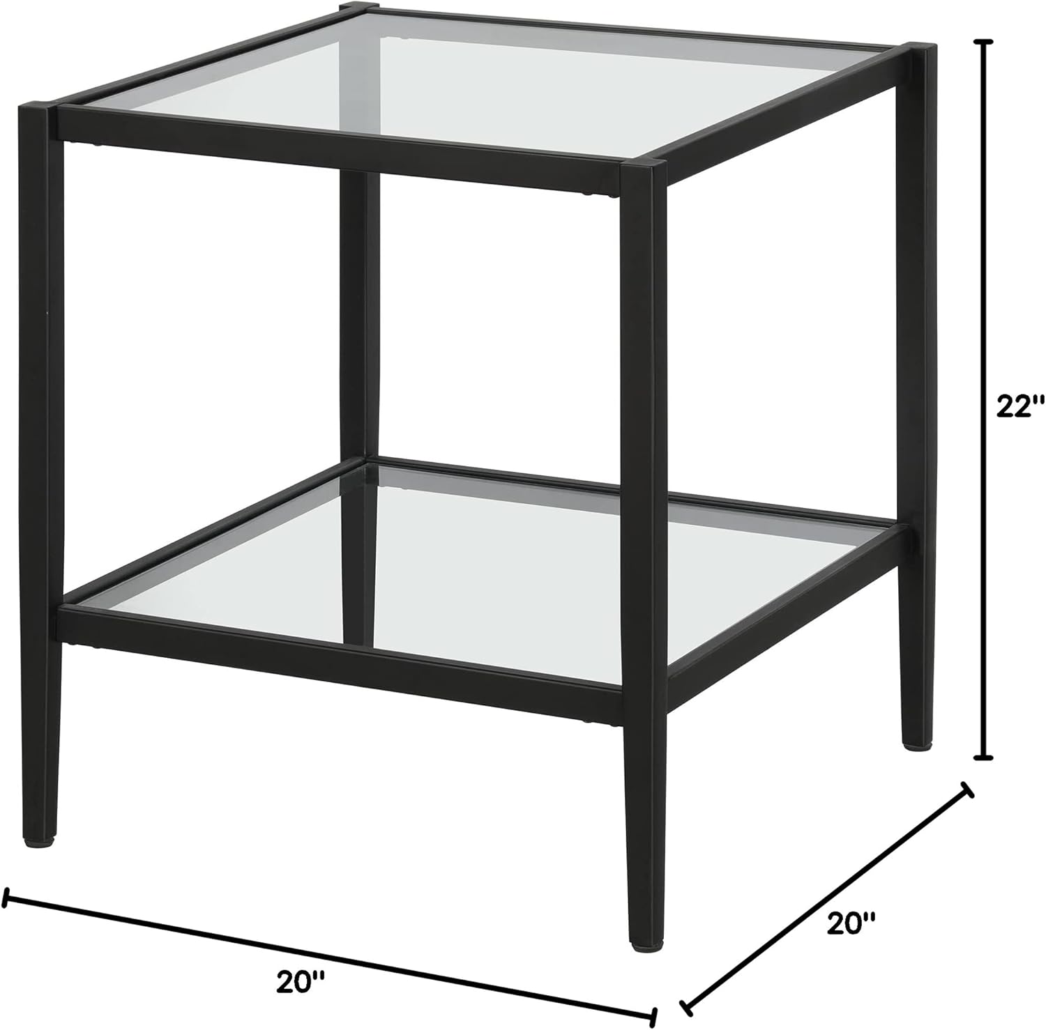 Henn&Hart 20" Wide Square Side Table with Glass Shelf in Blackened Bronze, Table for Living Room