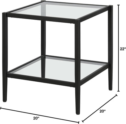 Henn&Hart 20" Wide Square Side Table with Glass Shelf in Blackened Bronze, Table for Living Room