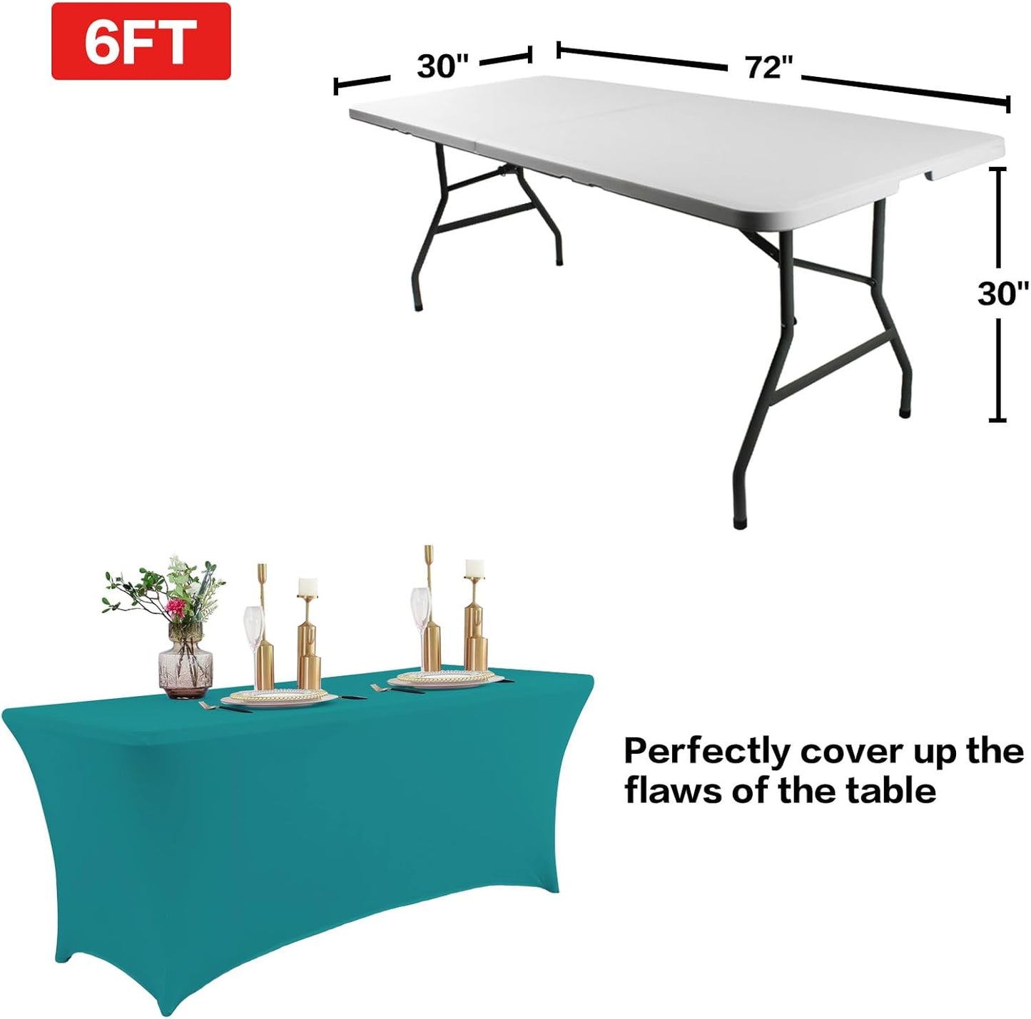 IVAPUPU 2 Pack 6FT Table Cloth for Rectangular Fitted Events Stretch Lake Blue Table Covers