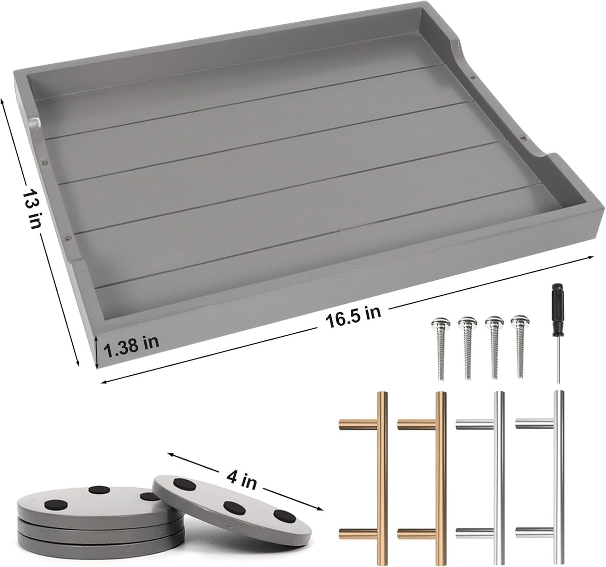 Coffee Table Tray - Large Ottoman Trays for Living Rooms - Wood Serving Tray with Handles(2 Sets)