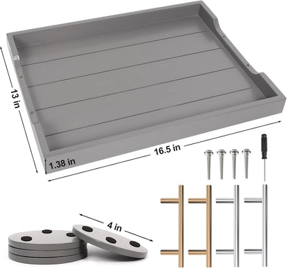 Coffee Table Tray - Large Ottoman Trays for Living Rooms - Wood Serving Tray with Handles(2 Sets)