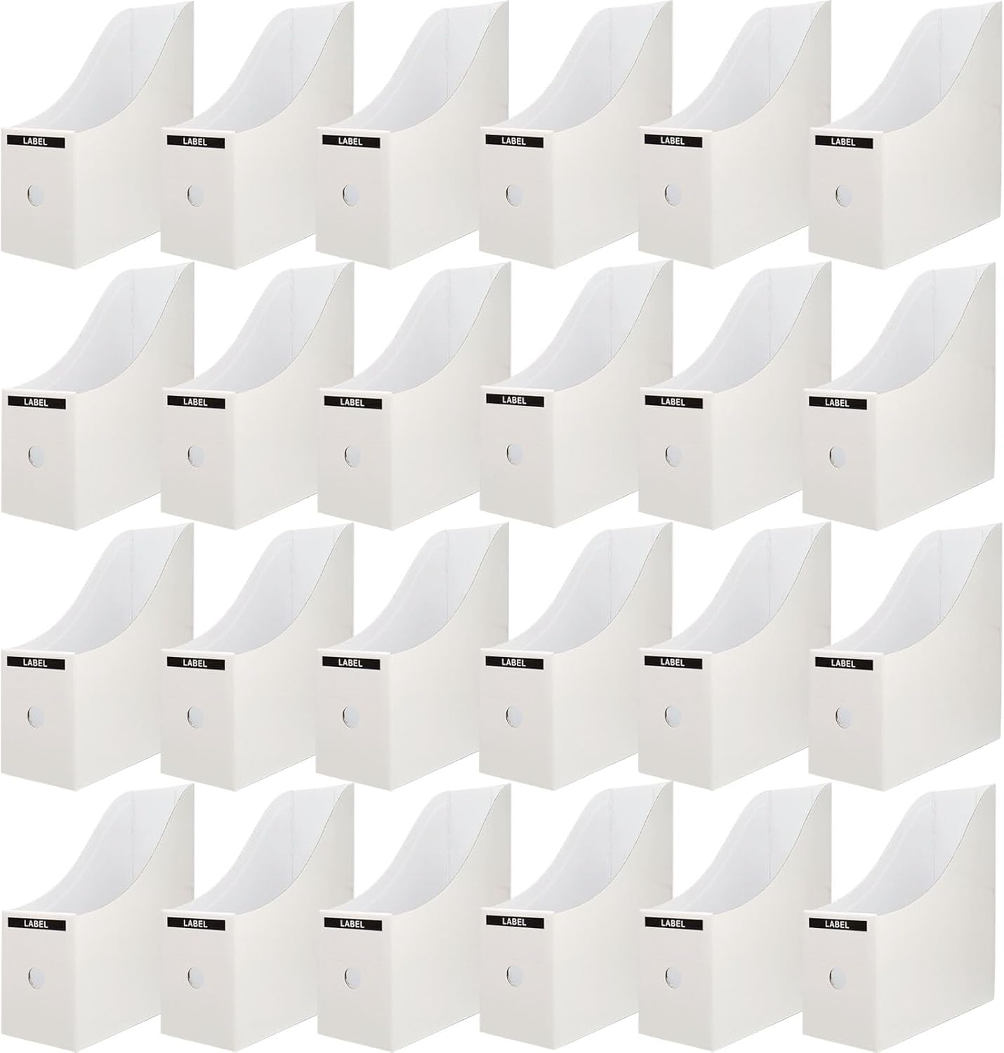 24 Pack White Cardboard Magazine File Holder for Desk, Shelves, Office or Home, Vertical Book Bins