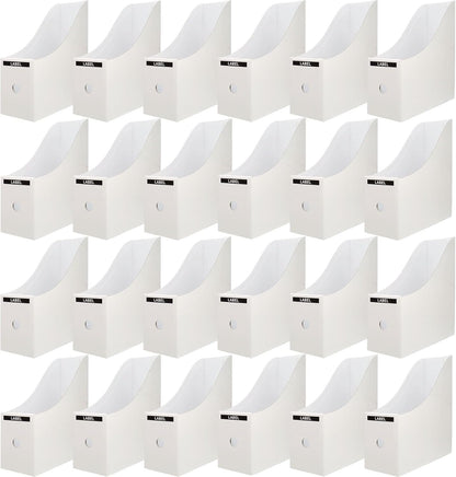 24 Pack White Cardboard Magazine File Holder for Desk, Shelves, Office or Home, Vertical Book Bins