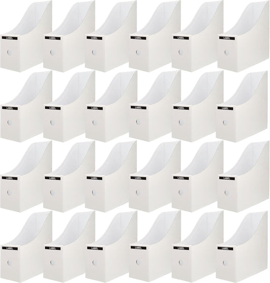 24 Pack White Cardboard Magazine File Holder for Desk, Shelves, Office or Home, Vertical Book Bins