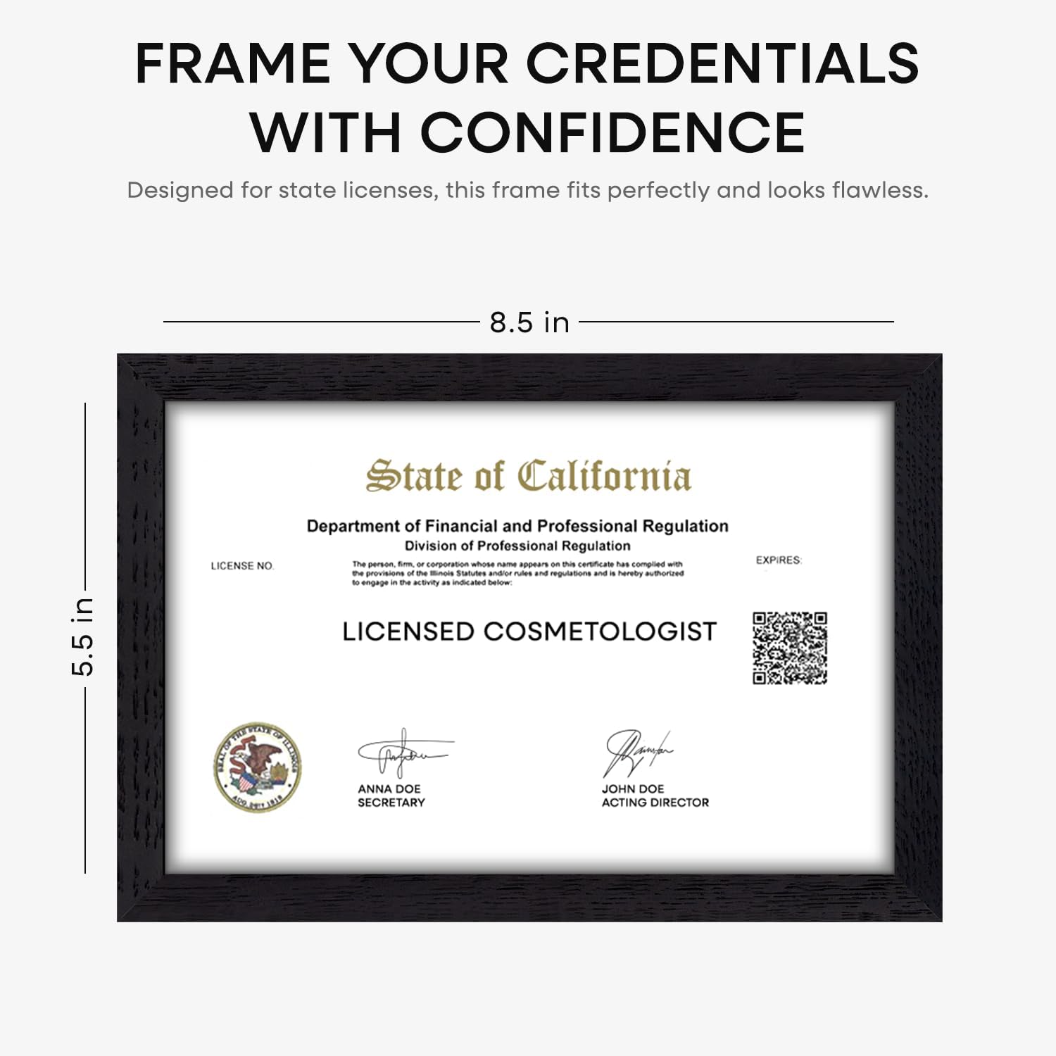 Homeforia 5.5x8.5 Business License Frame Black, High End Oak 5.5 by 8.5 Wood Certificate Frame, 8.5