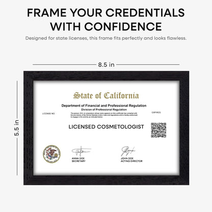Homeforia 5.5x8.5 Business License Frame Black, High End Oak 5.5 by 8.5 Wood Certificate Frame, 8.5