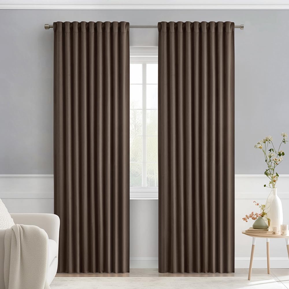 MIULEE Chocolate Brown Back Tab Blackout Curtains 84 Inch Length 2 Panels Set for Living Room