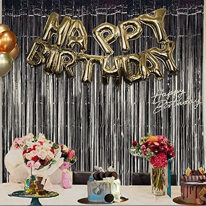 BRAVESHINE Black Halloweens Party Foil Fringe Curtains - 2 Pack Metallic Tinsel Photo Booth